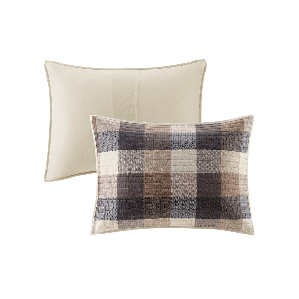 6 Piece Printed Herringbone Quilt Set with Throw Pillows