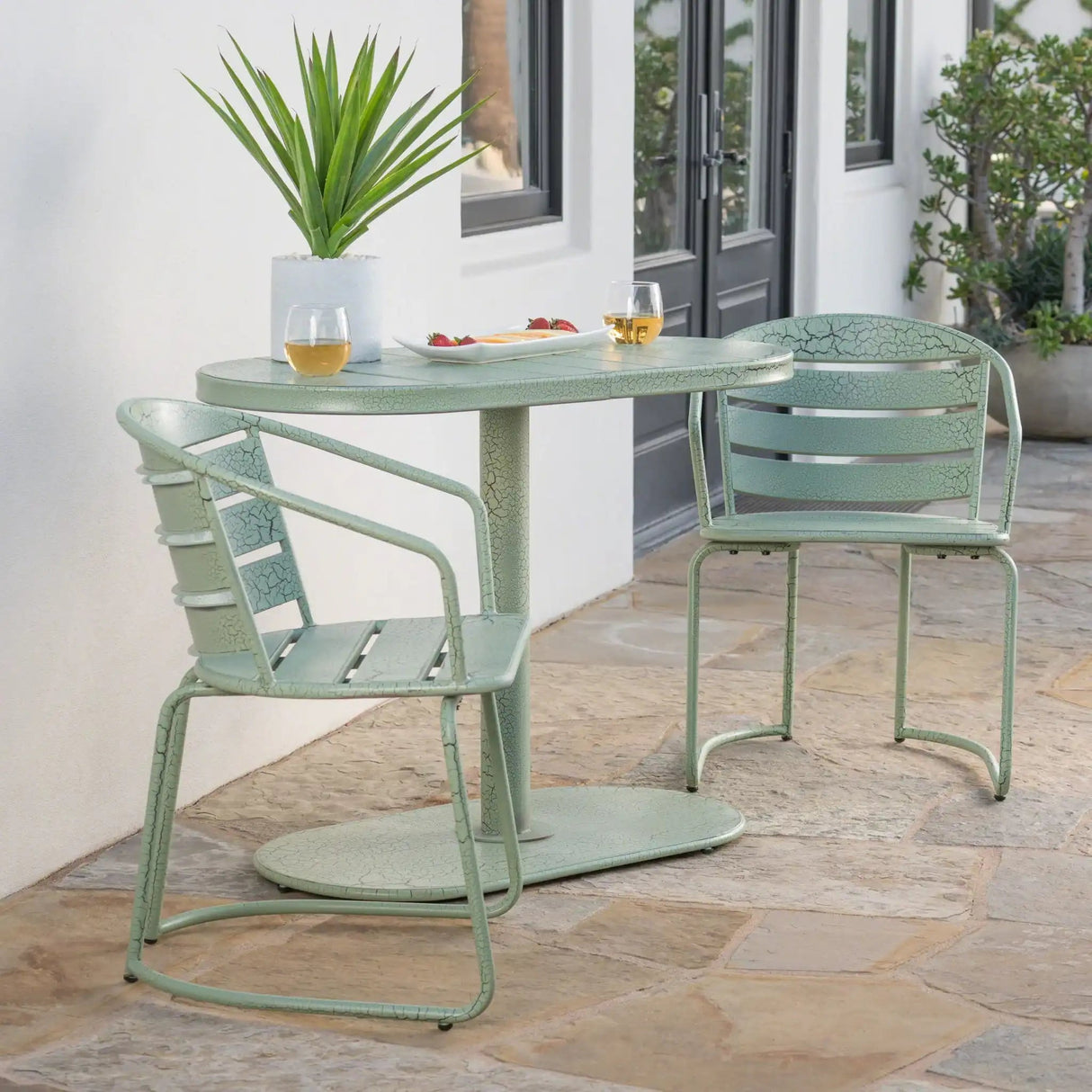 3 Piece Elegant Outdoor Bistro Set With 2 Chairs And Oval Table - Best Buy Furniture