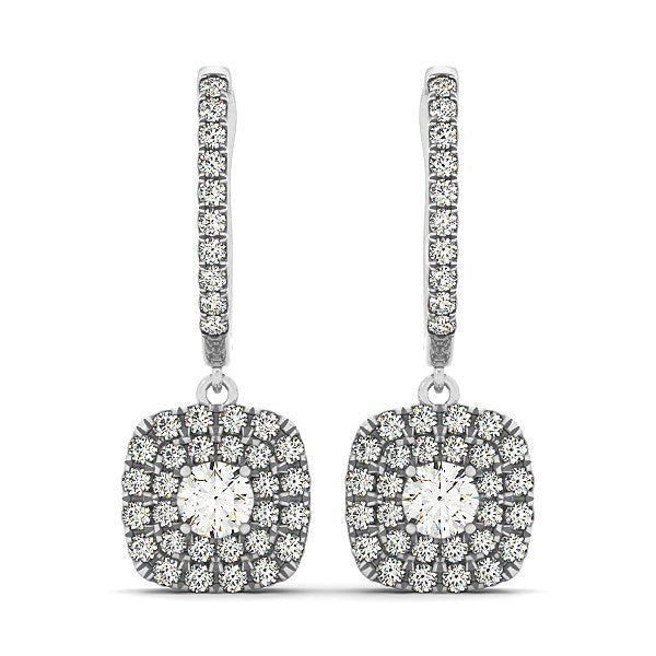 14k White Gold Double Halo Cushion Outer Shaped Diamond Earrings (3/4 cttw)