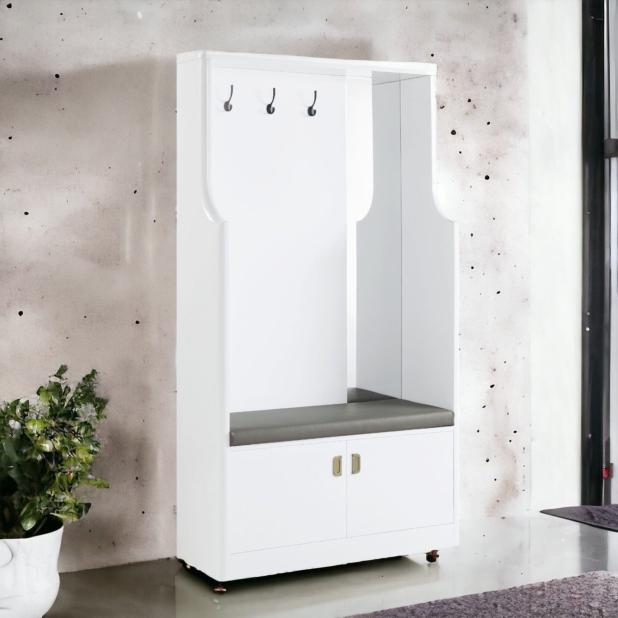 Buck II - High Gloss Hall Tree - White - Best Buy Furniture