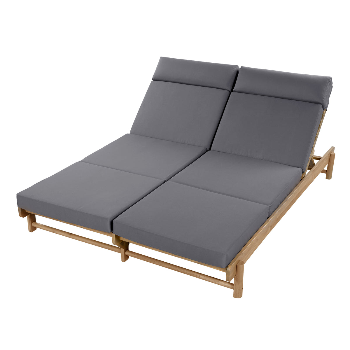 Light Teak Acacia Wood Double Chaise Lounger Set