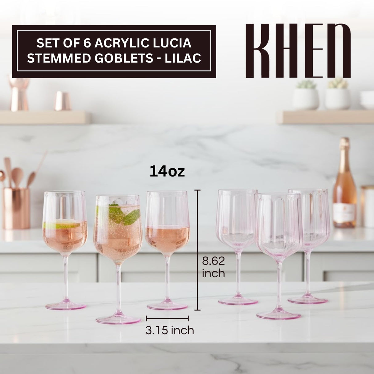 Khen Acrylic Lucia Stemmed Goblets - Set of 6 | 14oz | Lilac