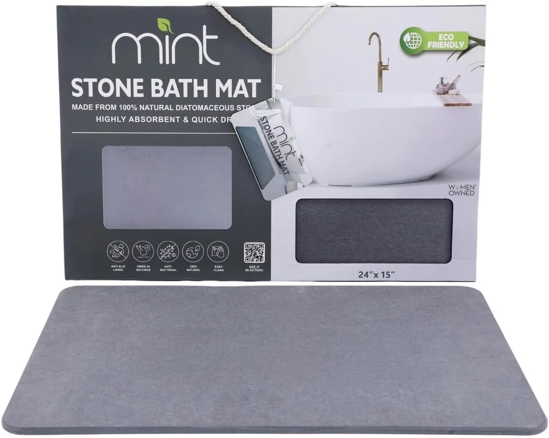 4 Colors! - 24'' x 15'' Diatomaceous Quick Drying Stone Bath Mat