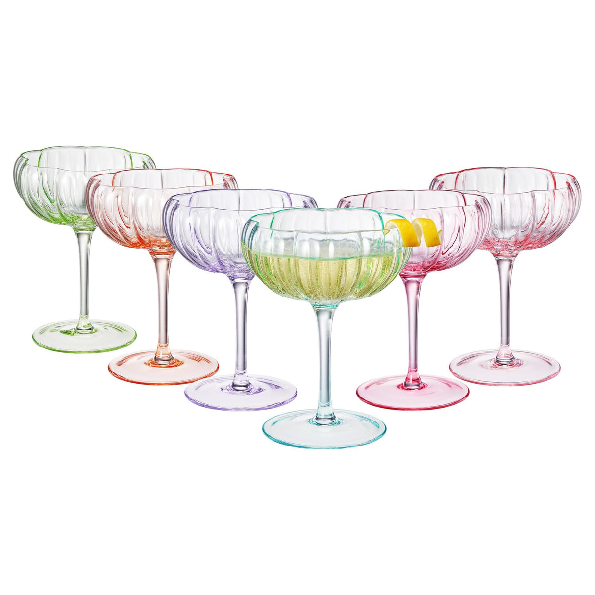 Flower Coupe Cocktail Glasses | Set of 4 | Bright Colors