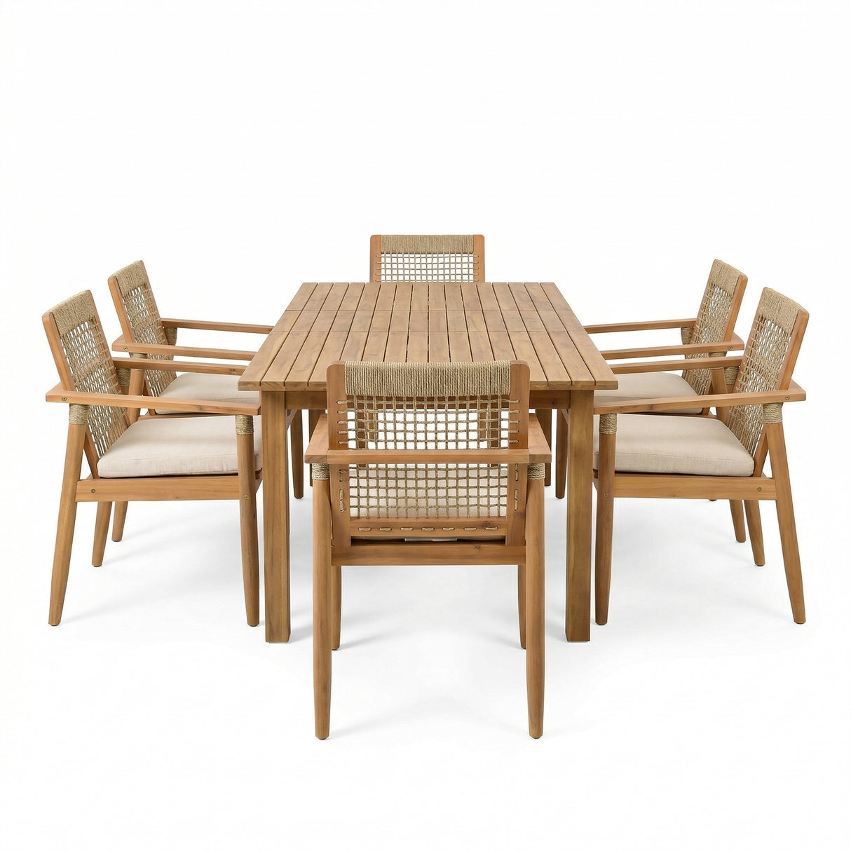 7 Pieces Acacia Wood Outdoor Dining Set with Cushions