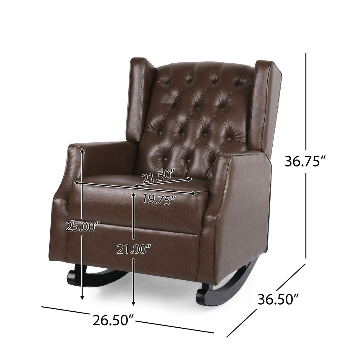 Amedou - Contemporary Tufted Wingback Rocking Chair - Dark Brown - Best Buy Furniture