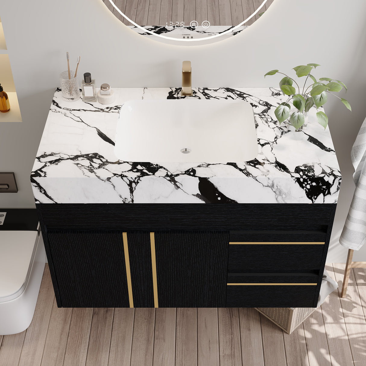 36" Floating Bathroom Vanity with Ceramic Sink and Faux Marble Top