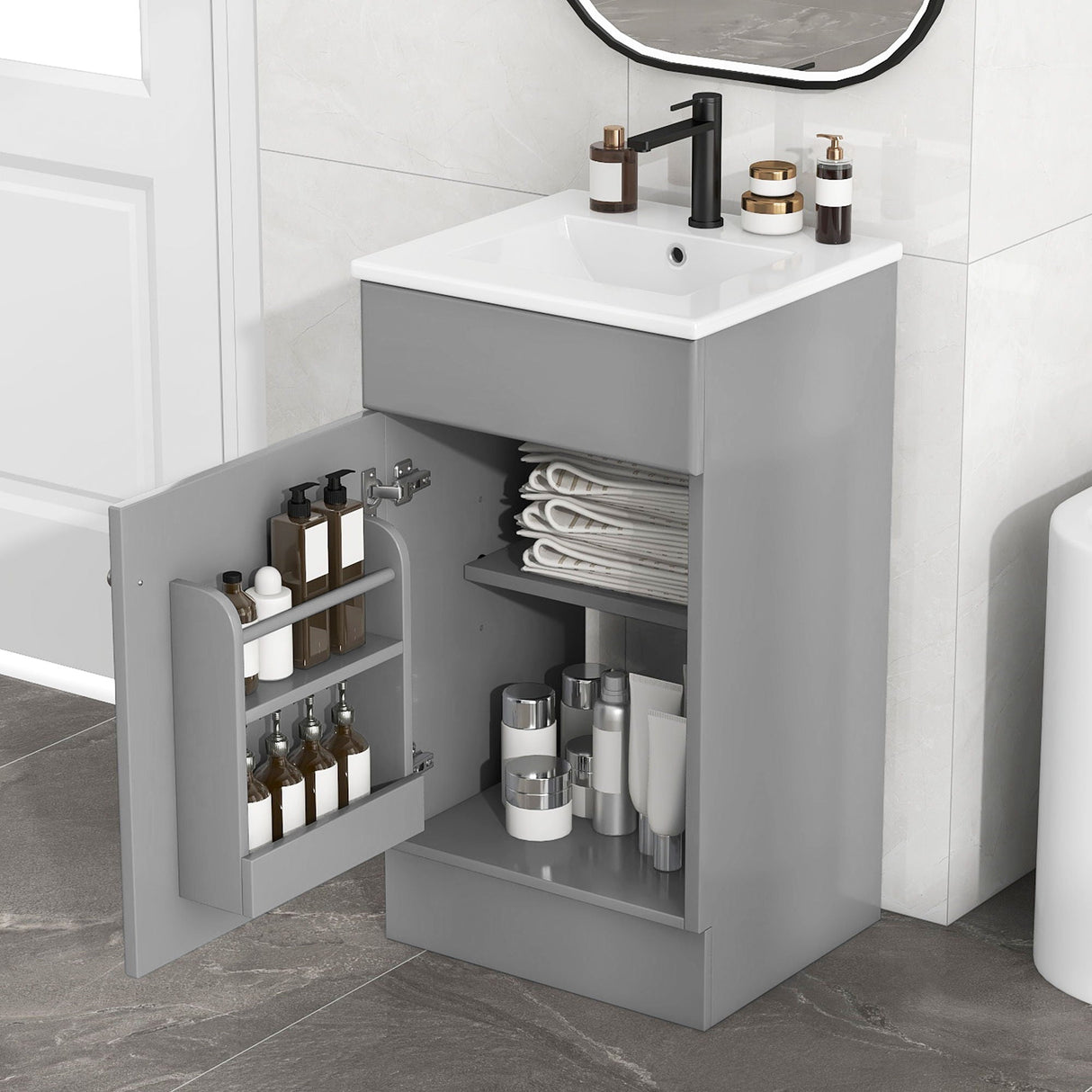 Bathroom Vanity With Sink, Cabinet With Adjustable Shelf - Best Buy Furniture