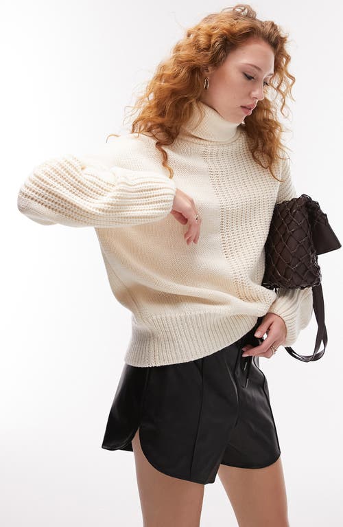 Topshop Oversize Mixed Stitch Turtleneck Sweater in Cream, Size X-Small