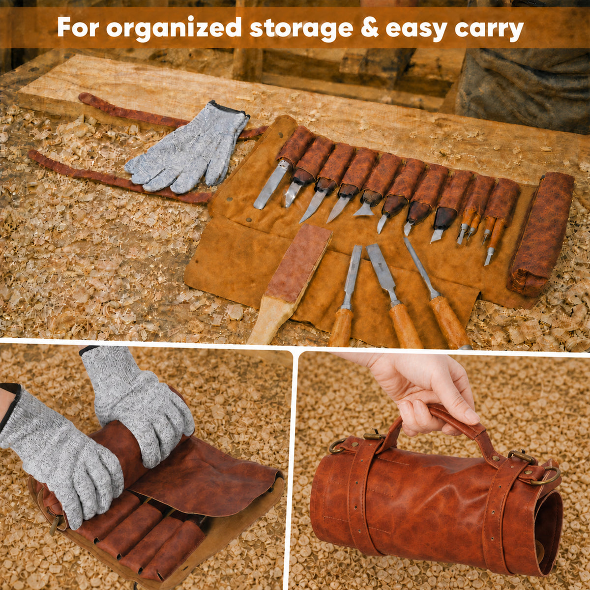 20 Pcs Wood Carving Tools Set with PU Leather Storage Roll Bag