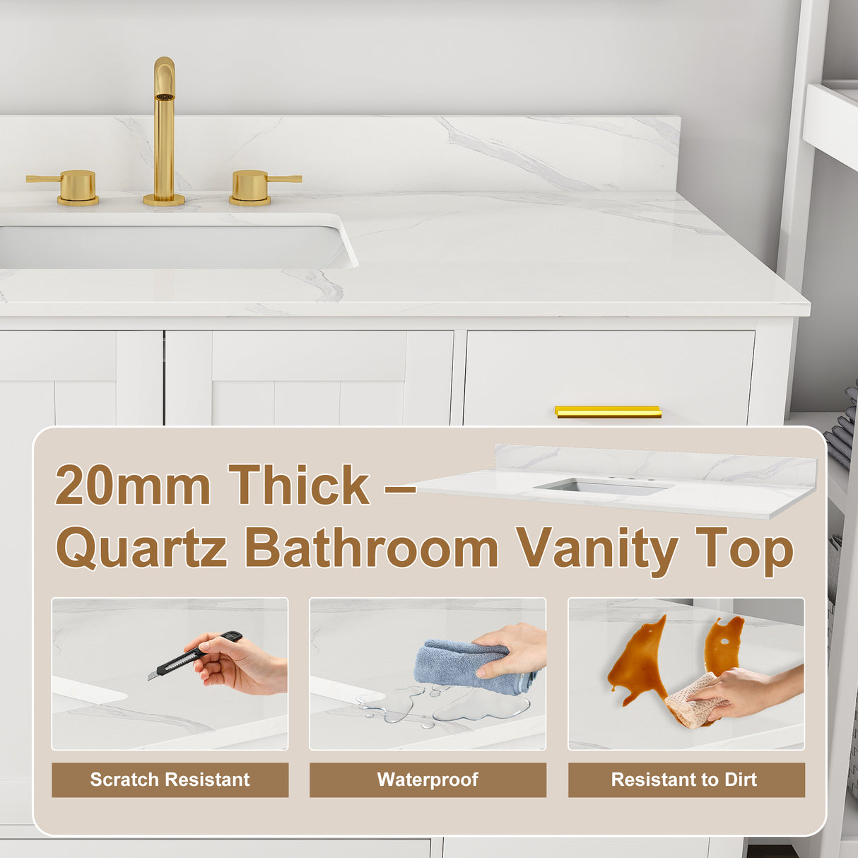 48" Modern Solid Wood Bathroom Vanity with Sink, 49" Carrara