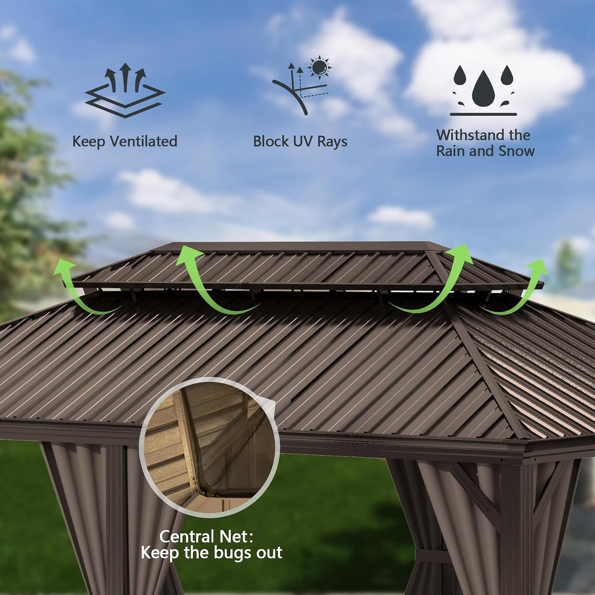 12x24FT Outdoor Gazebo with Galvanized Steel Double Roof
