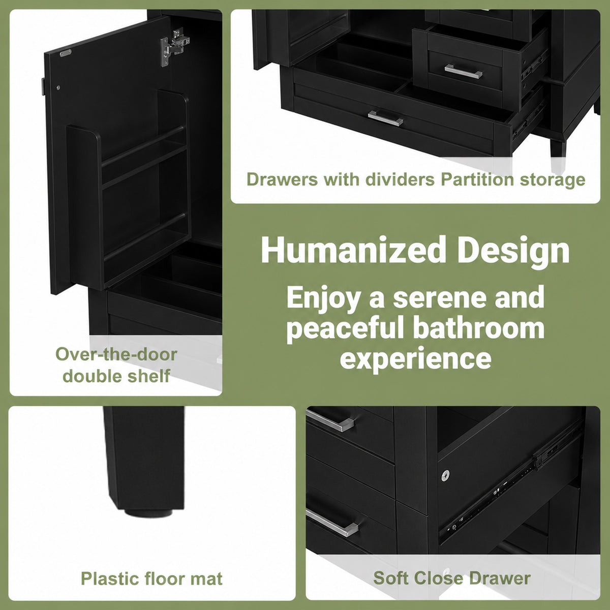 36" Black Bathroom Vanity Cabinet
