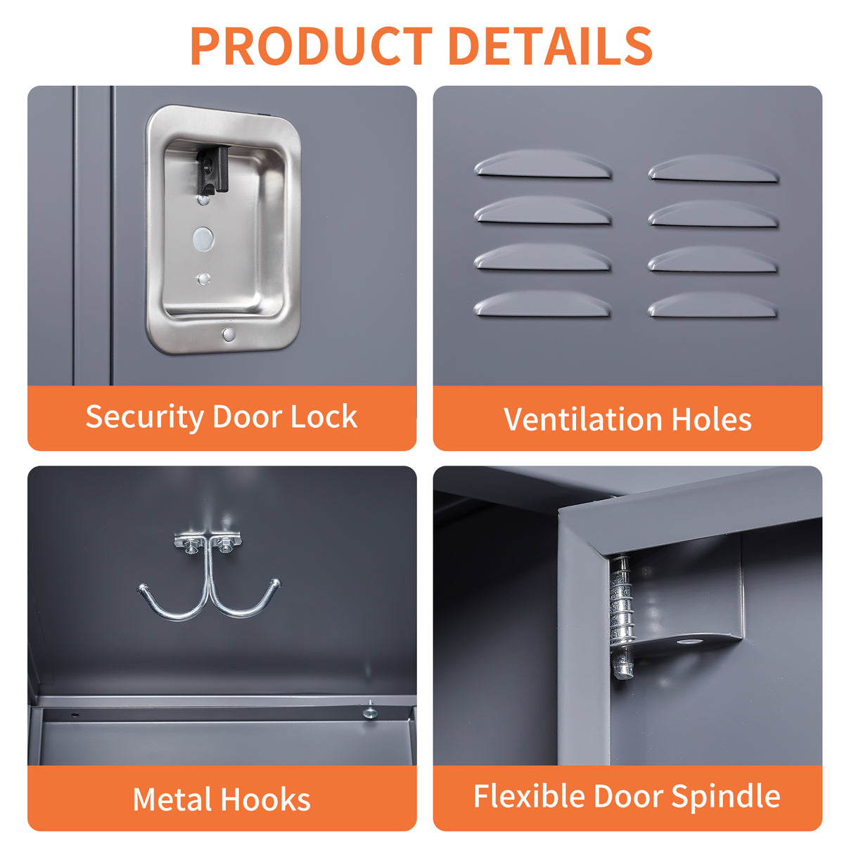 6-Door Metal Locker Cabinet, 72 Inches High, Gray with Individual Locks