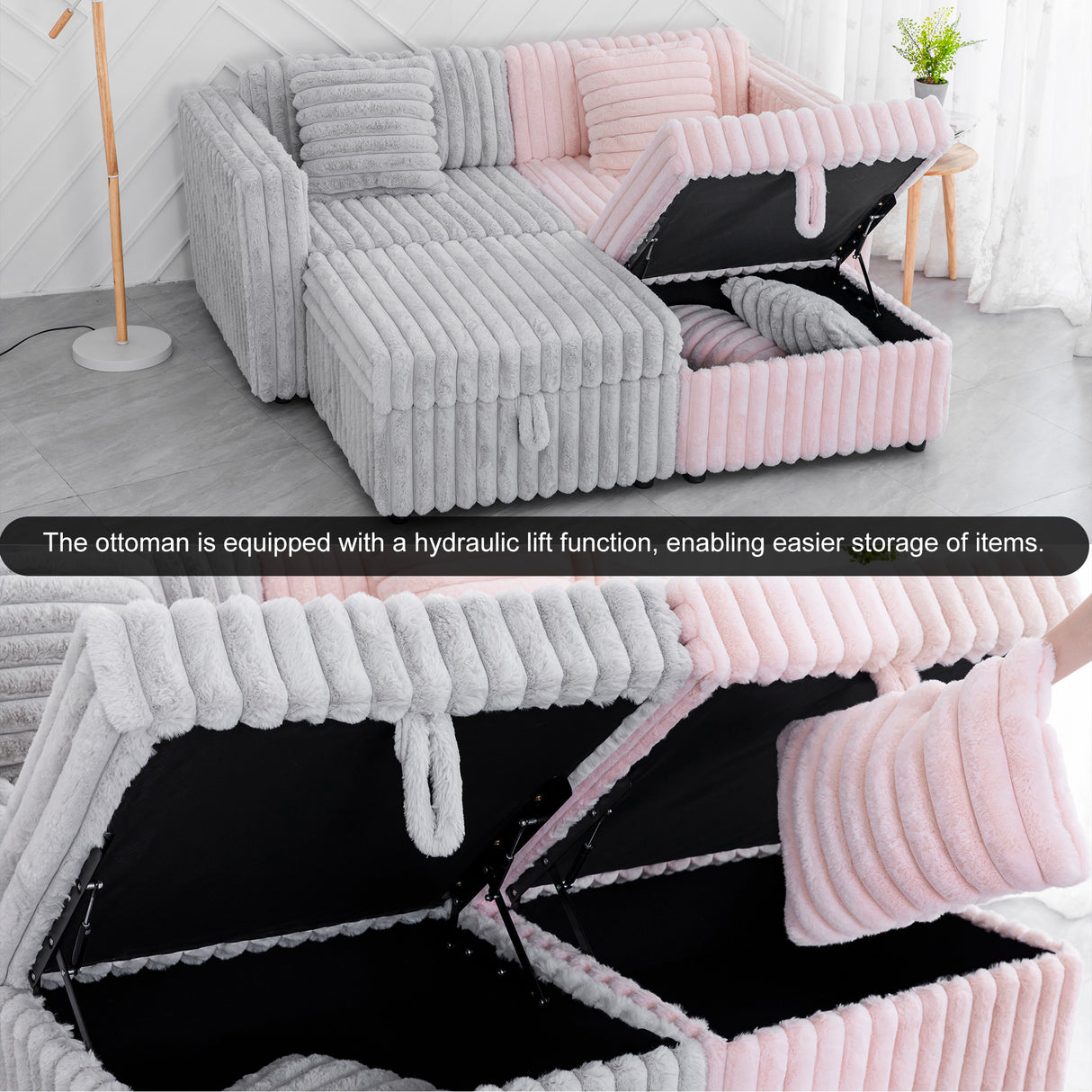 75.6" Soft Modular 2-Person Sofa with Hydraulic Lift