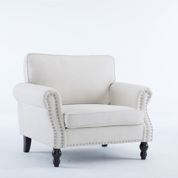 40.16 in Faux Leather Rolled Arm Sofa with Nailhead Trim Beige