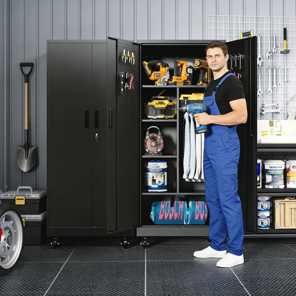 Rolling Metal Storage Locker Cabinet with Lockable Doors