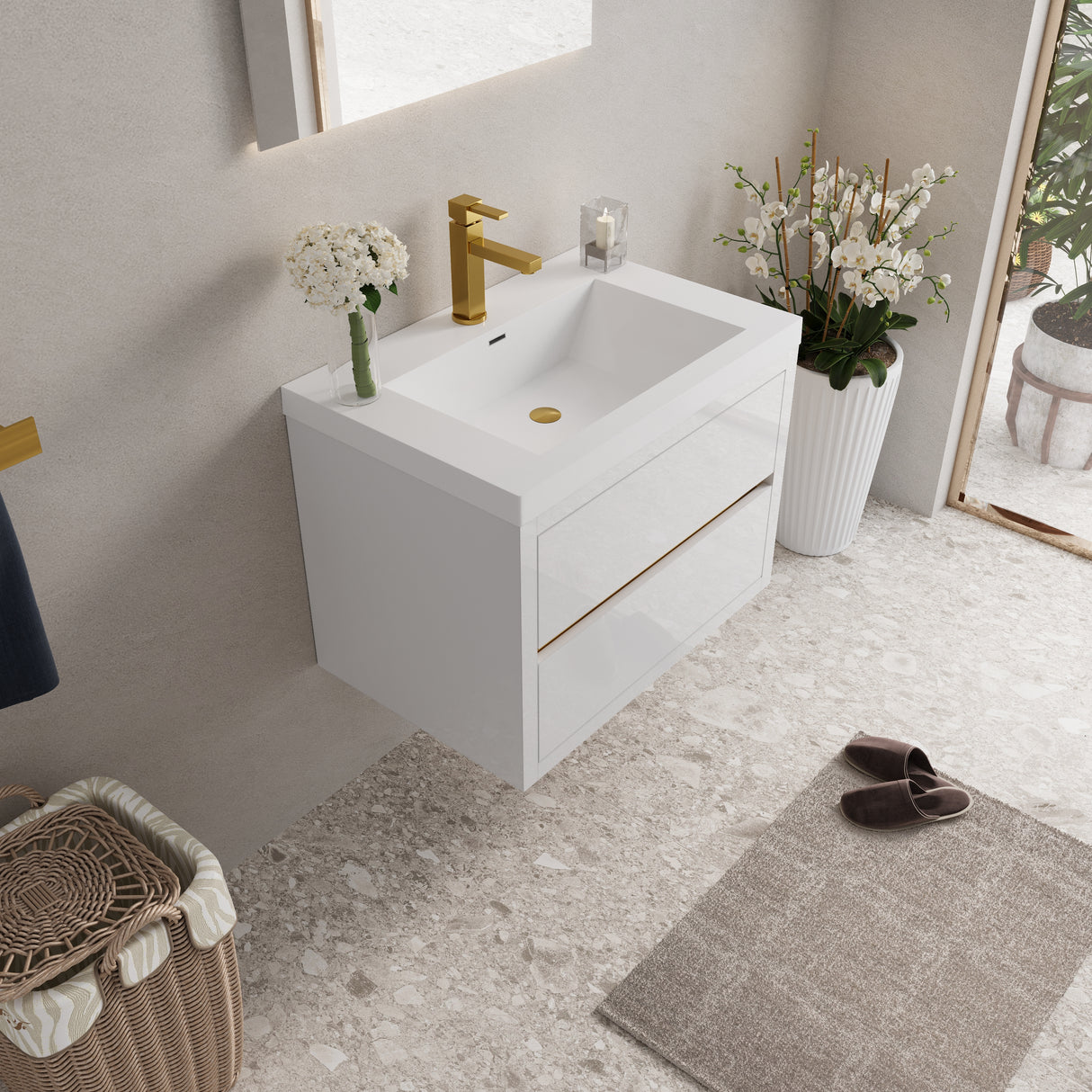 30" Wall-Mounted Bathroom Vanity with Sink