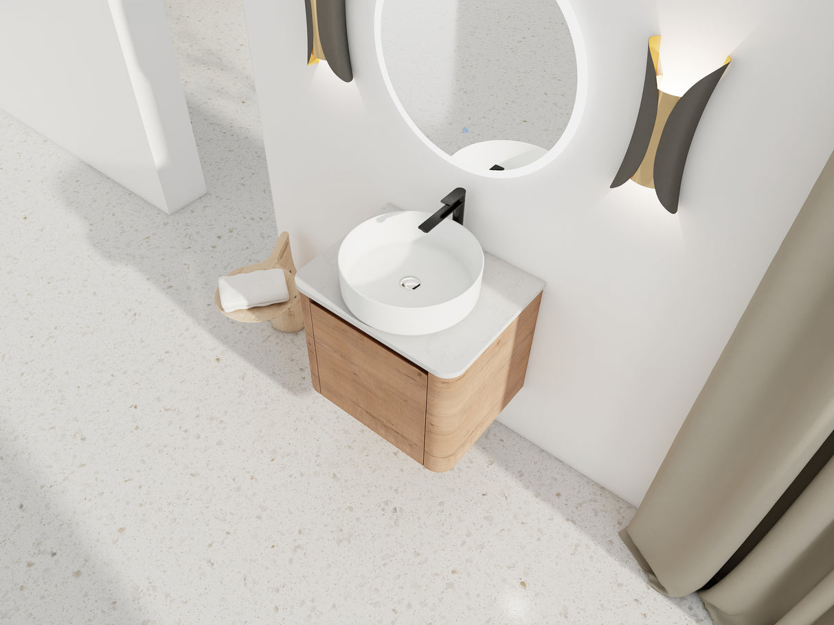 24" Wall-Mounted Bathroom Vanity With Ceramic Art Sink & Soft-Close Door