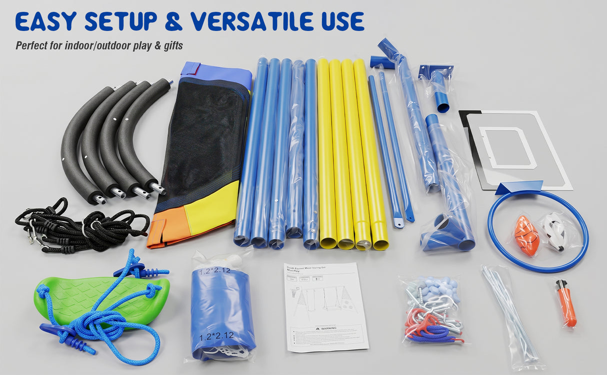 5-in-1 Kids Swing Set with Saucer Swing, Belt Swing, Basketball Hoop & Soccer Goal