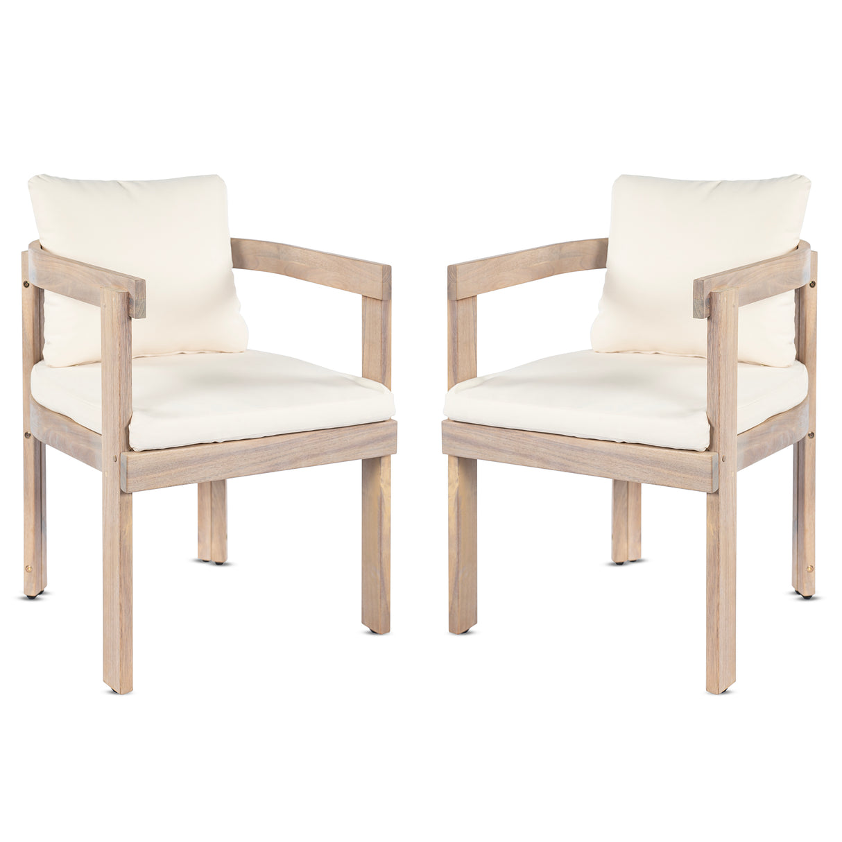 Acacia Wood Dining Chairs Set of 2, Armchairs with Cushions