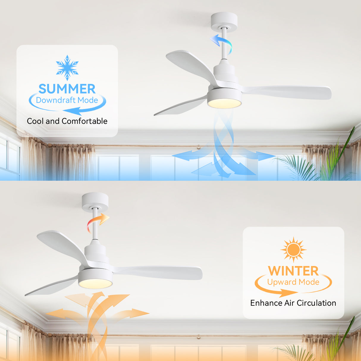 48 Inch Wood Ceiling Fan With Light and Remote Control
