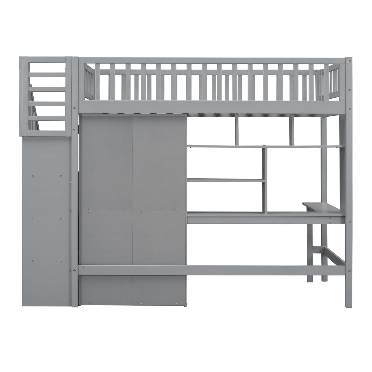 Loft Bed With Bookshelf, Drawers, Desk, And Wardrobe