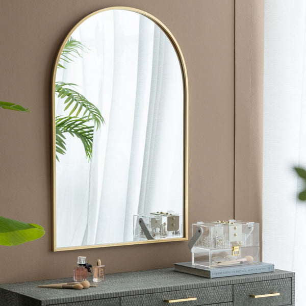 Arched Mirror With Metal Frame, Wall Mirror For Living Room Bedroom Entryway