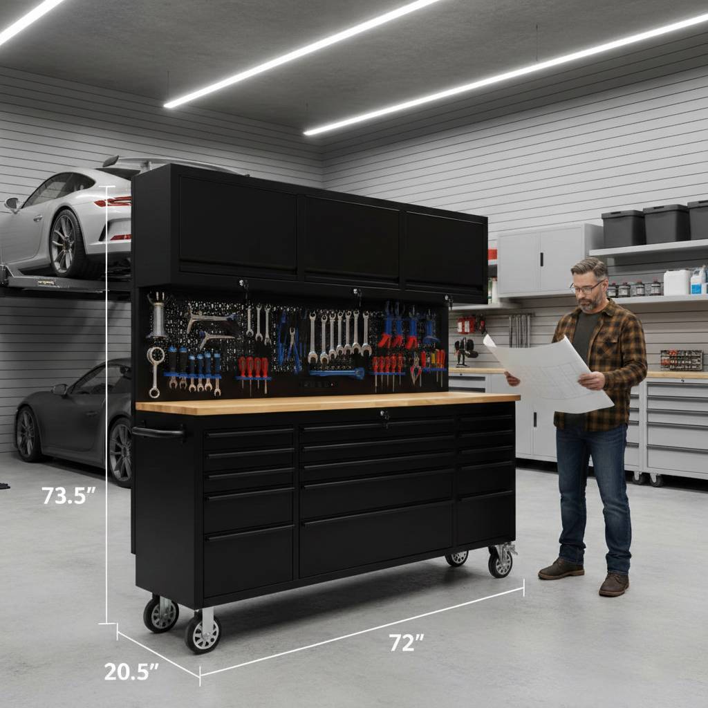 72" Heavy Duty Rolling Tool Storage Cabinet with Power Strip
