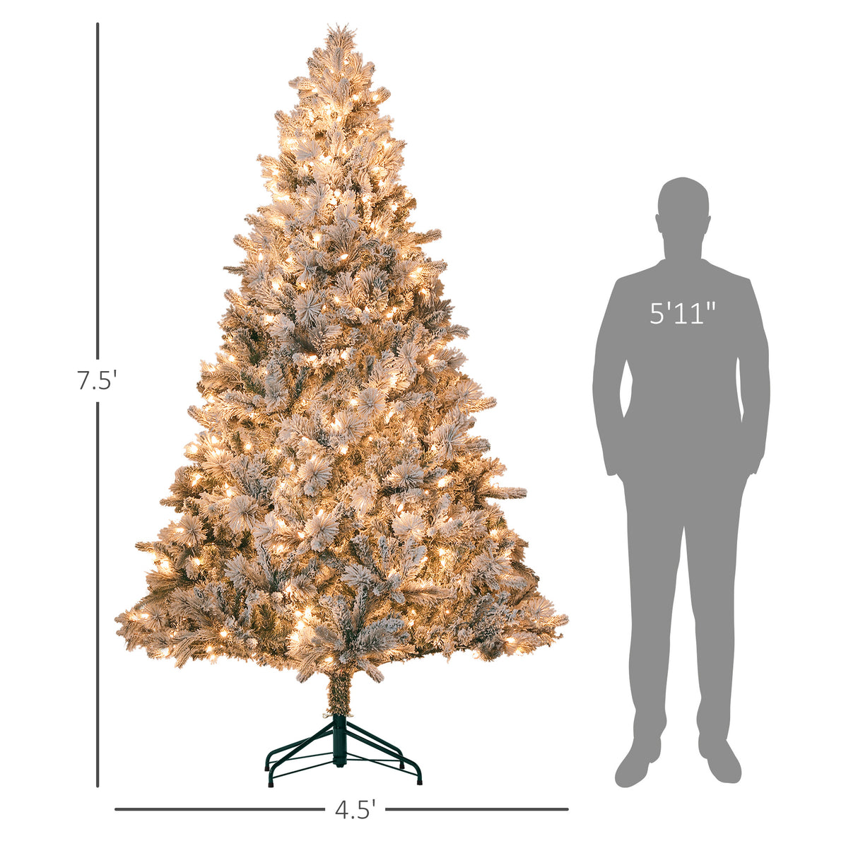 HOMCOM 7.5 ft Pre-Lit Artificial Christmas Tree