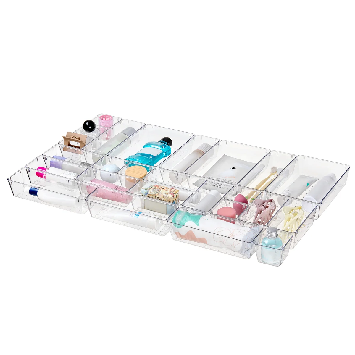 25 Piece Clear Plastic Drawer Organizers Set, 4 Sizes Clear Drawer Organizers & storage Bins for Makeup/Jewelry Vanity, Kitchen Gadgets Or Office Desk. Bathroom Drawer Organizer Trays