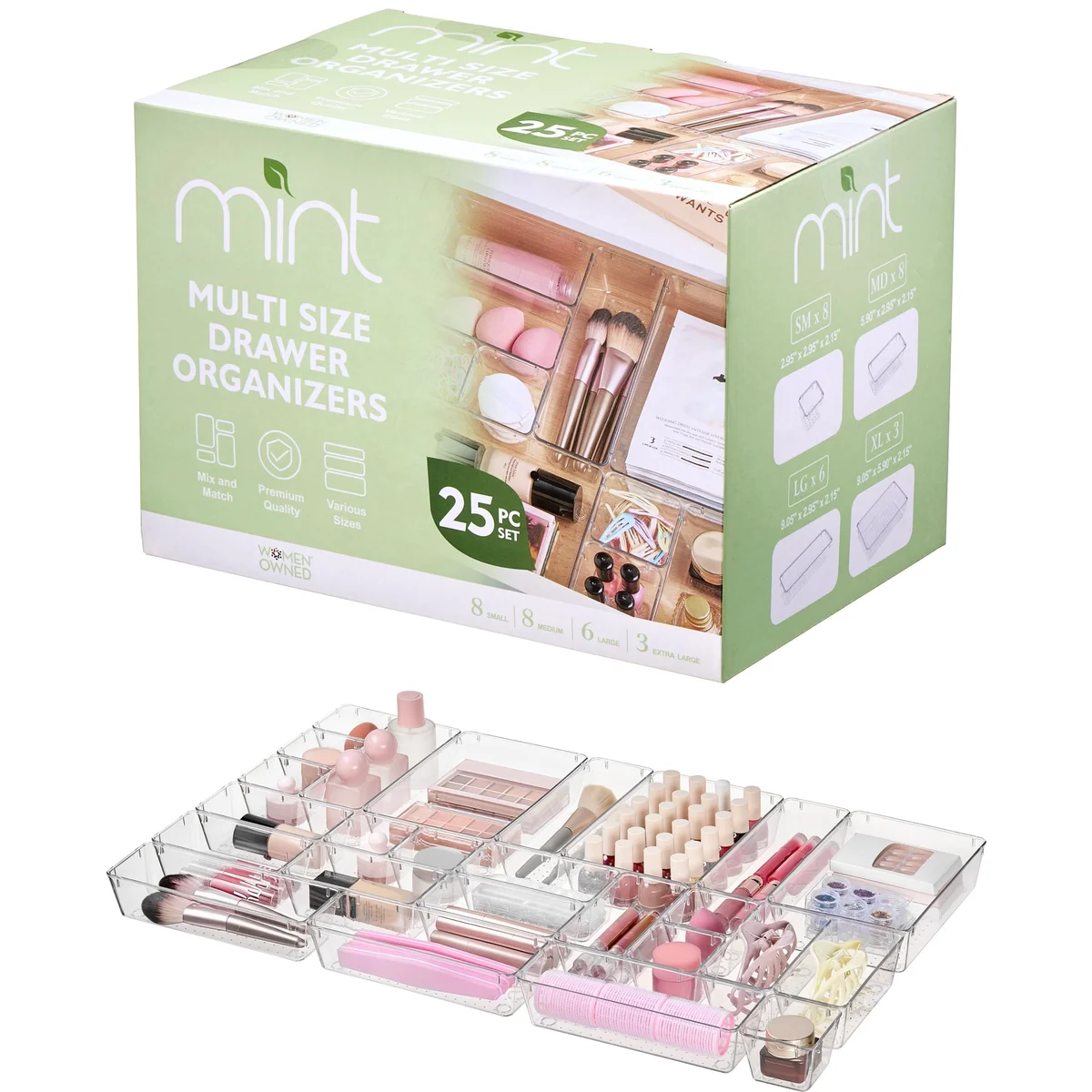 25 Piece Clear Plastic Drawer Organizers Set, 4 Sizes Clear Drawer Organizers & storage Bins for Makeup/Jewelry Vanity, Kitchen Gadgets Or Office Desk. Bathroom Drawer Organizer Trays