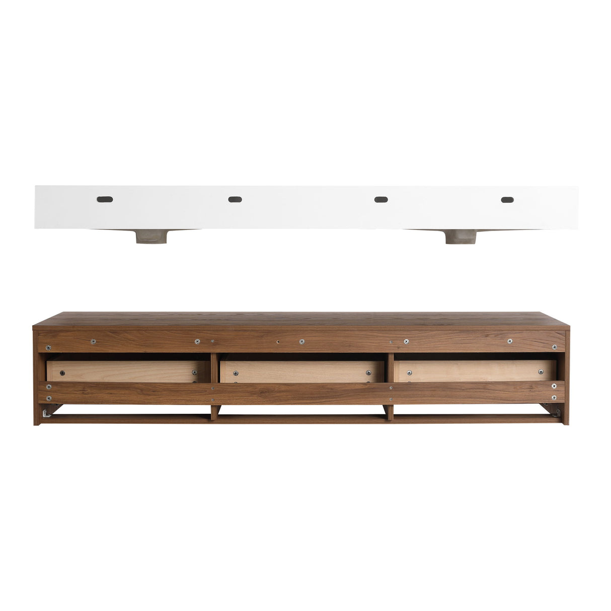 Contemporary Wall Mounted Bathroom Vanity With Dual Resin Sink And Soft Close Drawer