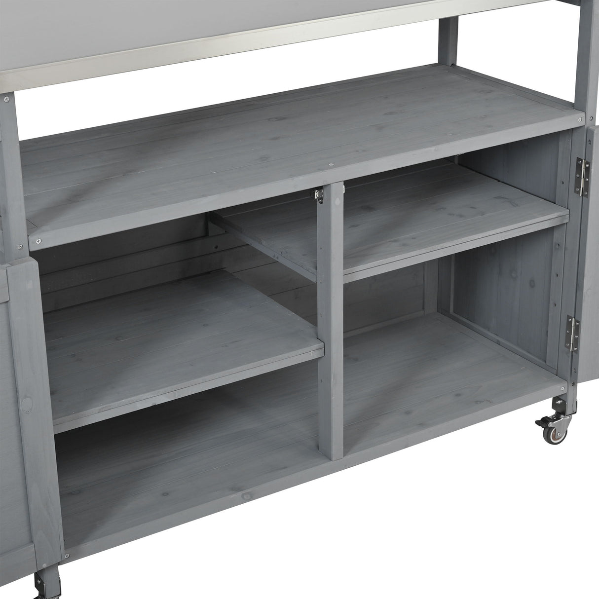 Foldable Outdoor Kitchen Island With Lockable Wheels, Storage Cabinet And Towel Rack For Patio