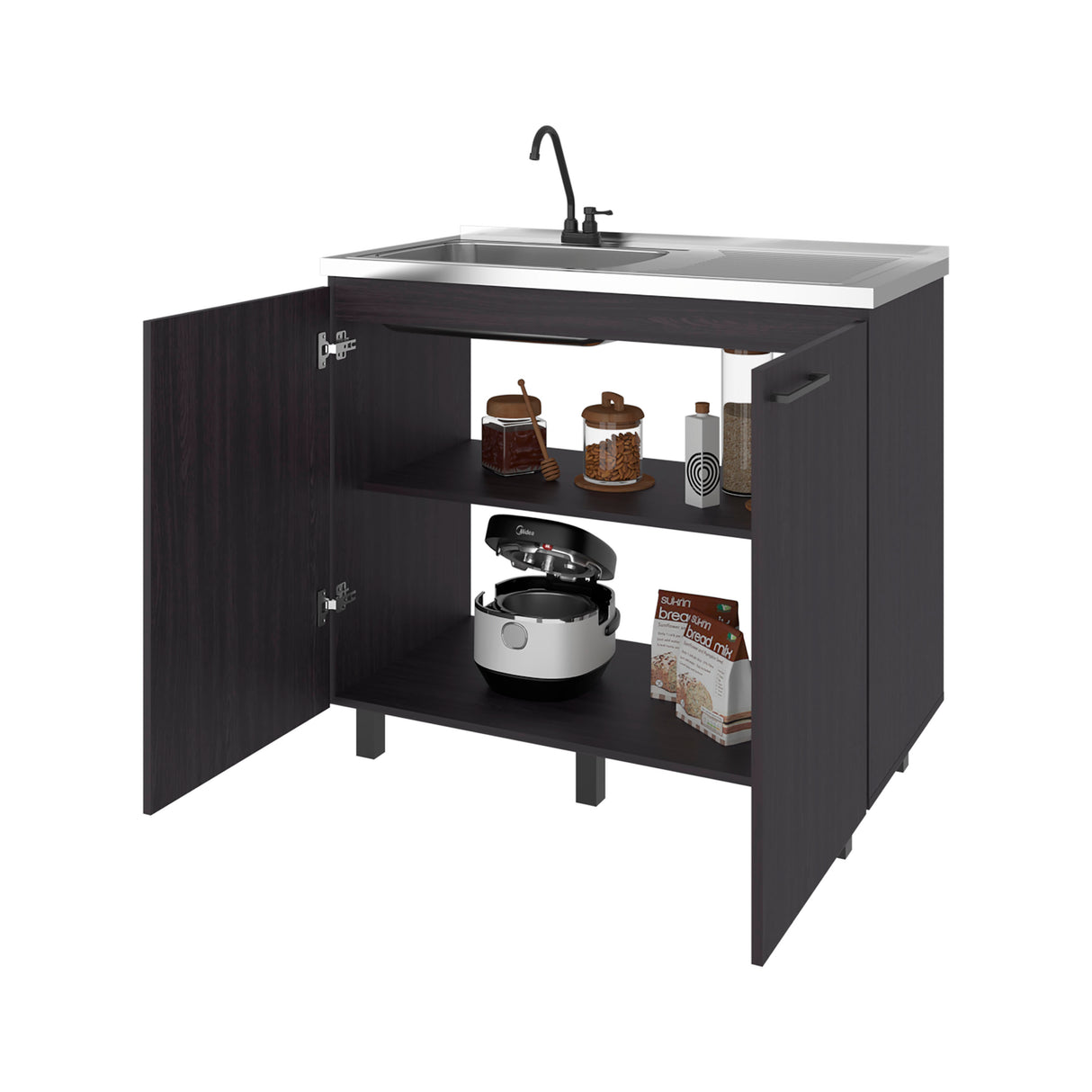 Alatna Freestanding Utility Base Cabinet with Stainless Steel Countertop and Faucet