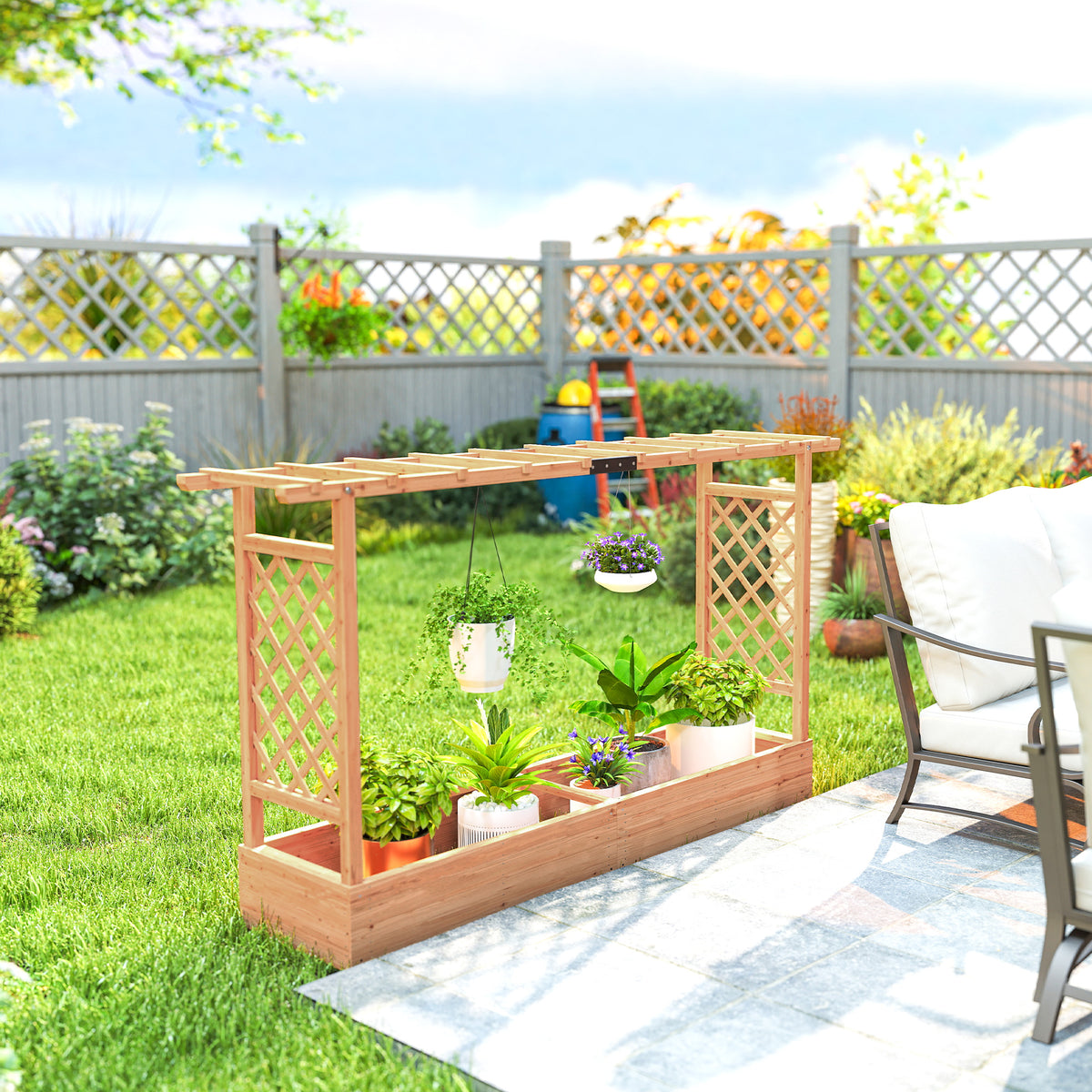 Wood Raised Garden Bed with Trellis - Large Outdoor Planter Box