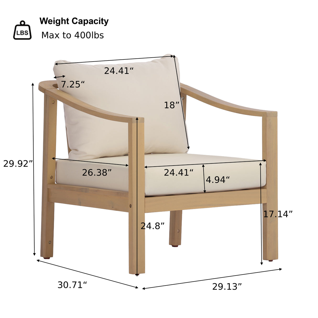 4-Piece Teak Finish Acacia Wood Outdoor Patio Set