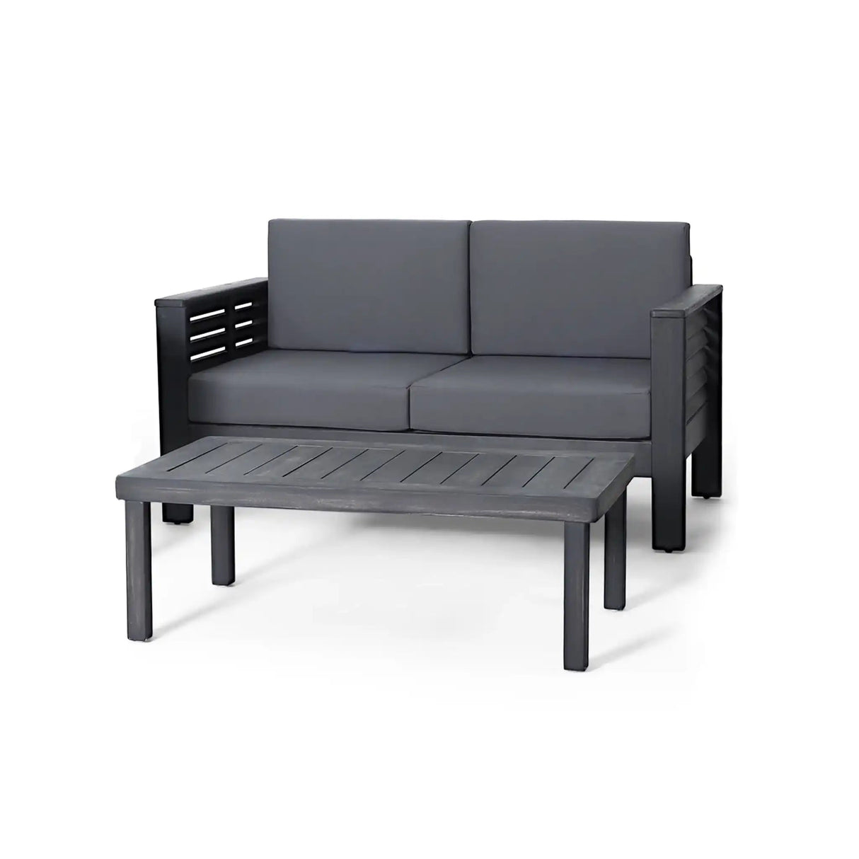 Acacia Wood Loveseat And Coffee Table Set With Cushions - Best Buy Furniture