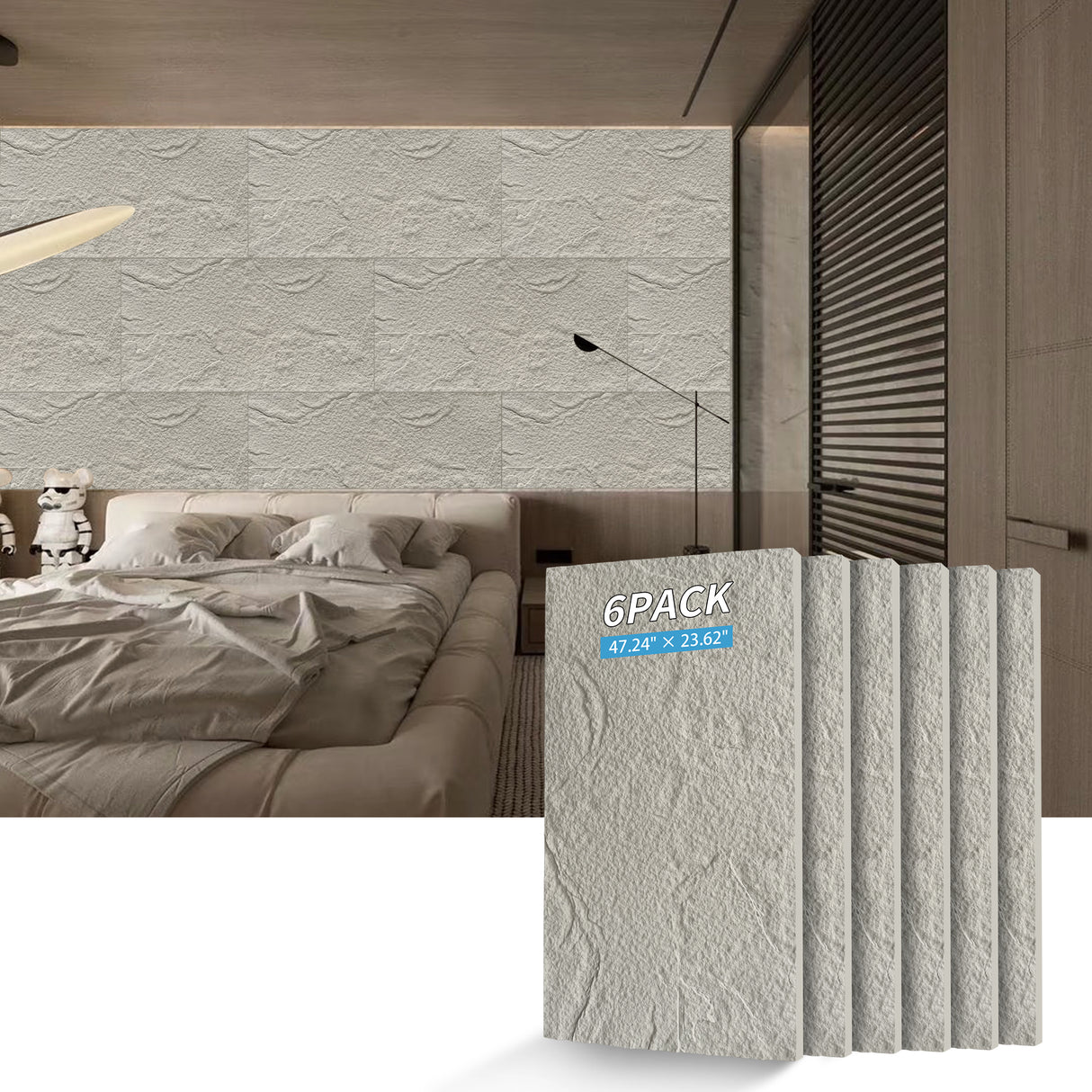 3D Faux Stone Wall Panels - 6 PCS PU Wainscoting