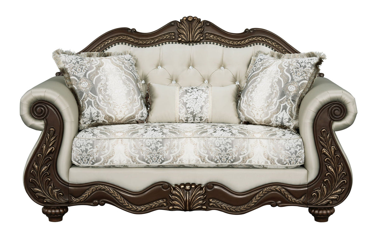 Pierce - Loveseat With 3 Pillows - Beige / Cherry - Best Buy Furniture