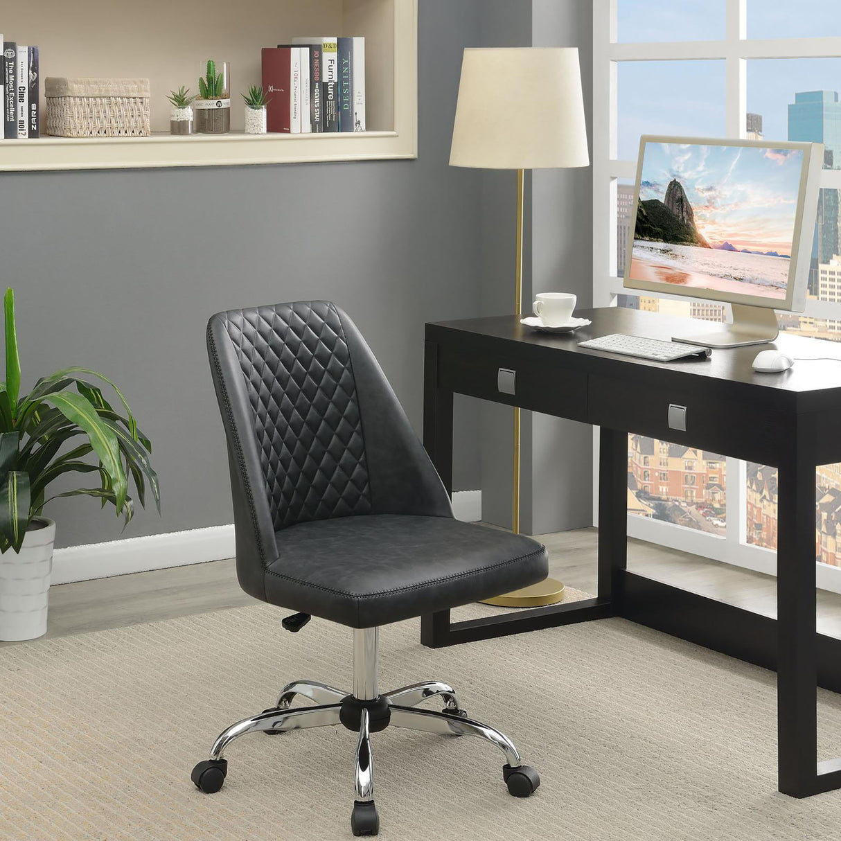 Adjustable Desk Chair With Diamond Tufted Backrest Base - Gray