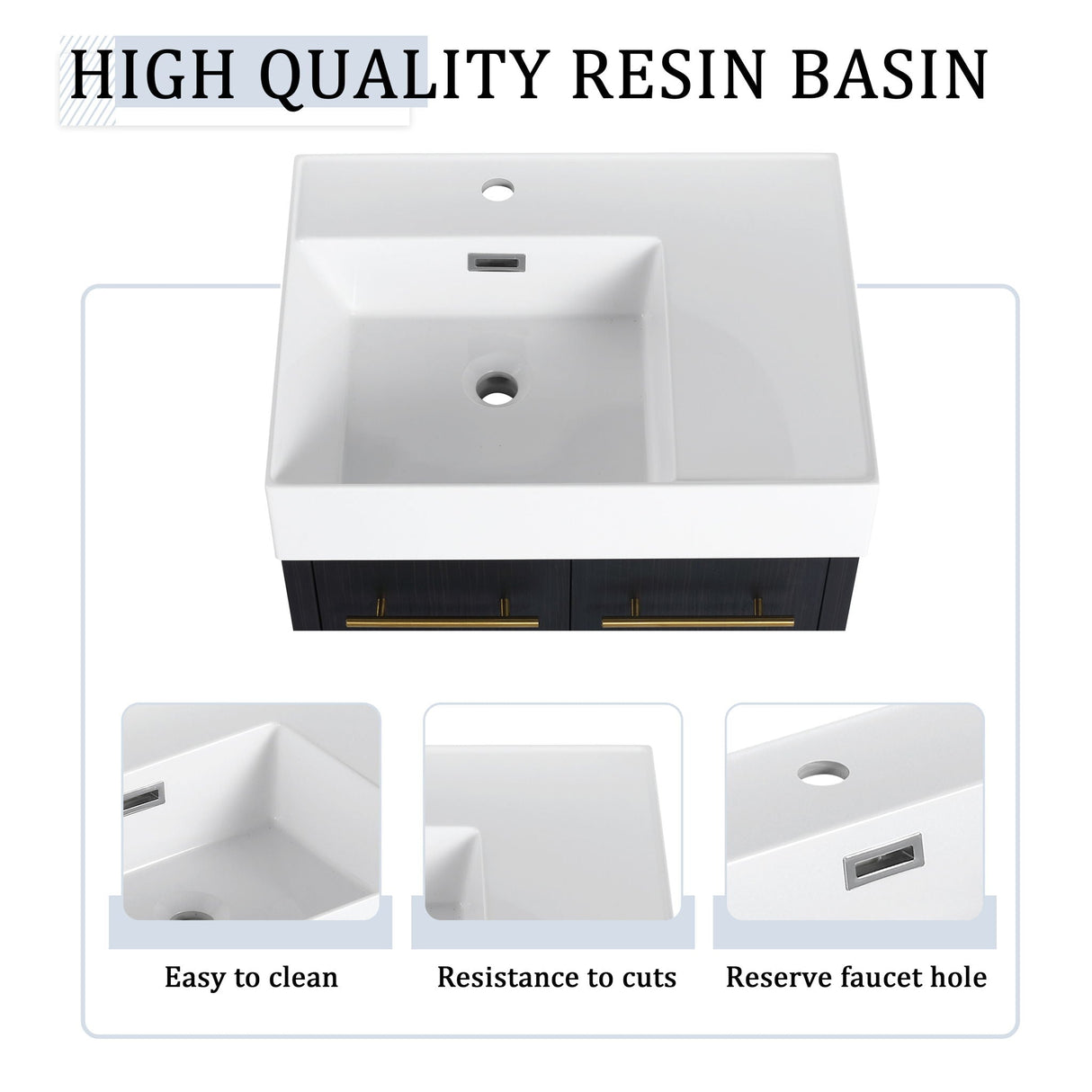 Modern Wall Mounted Bathroom Vanity with Resin Sink and Storage Rack