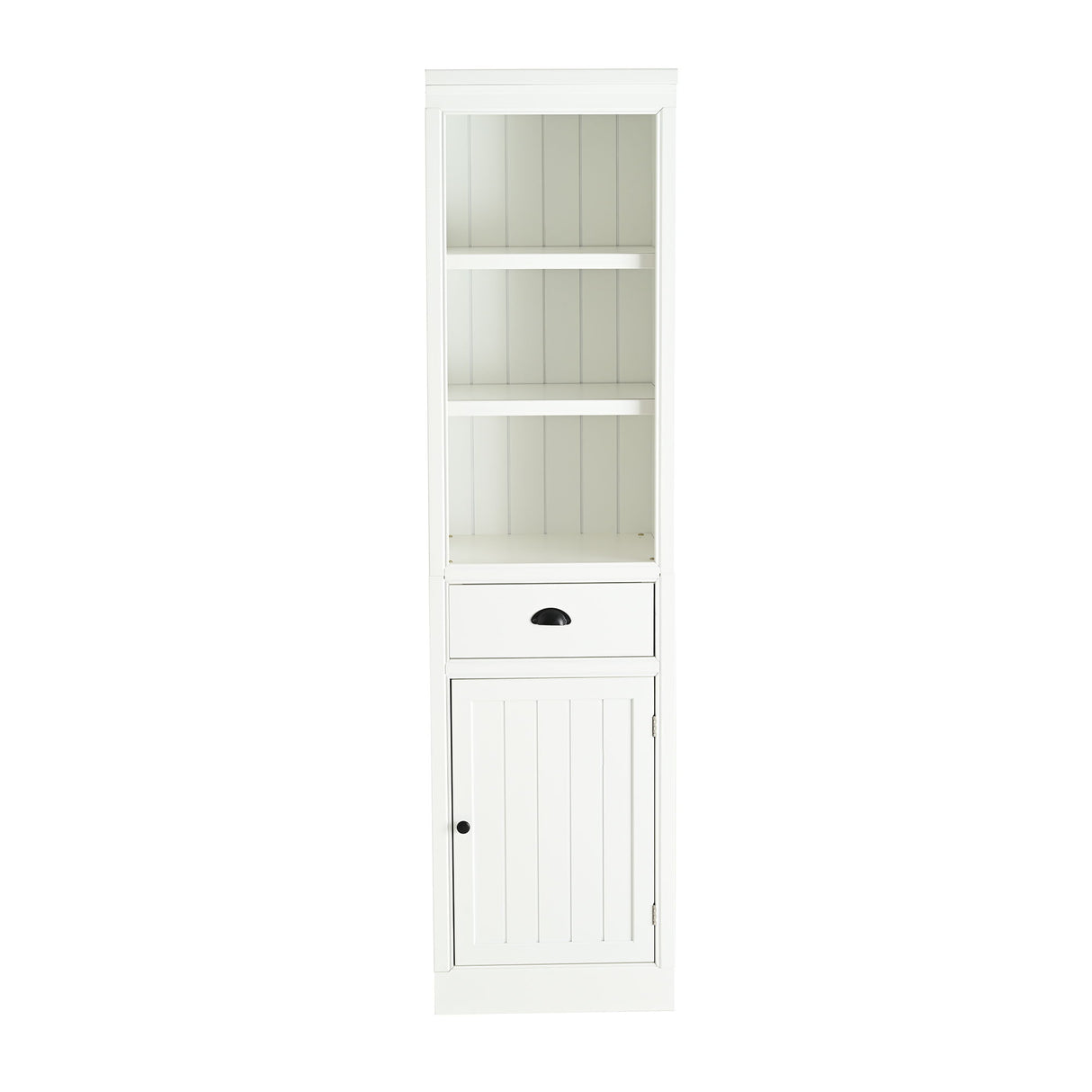 Retro Style 75'' Tall Display Shelf With Cabinet For Hallways Living Room Kitchen - White