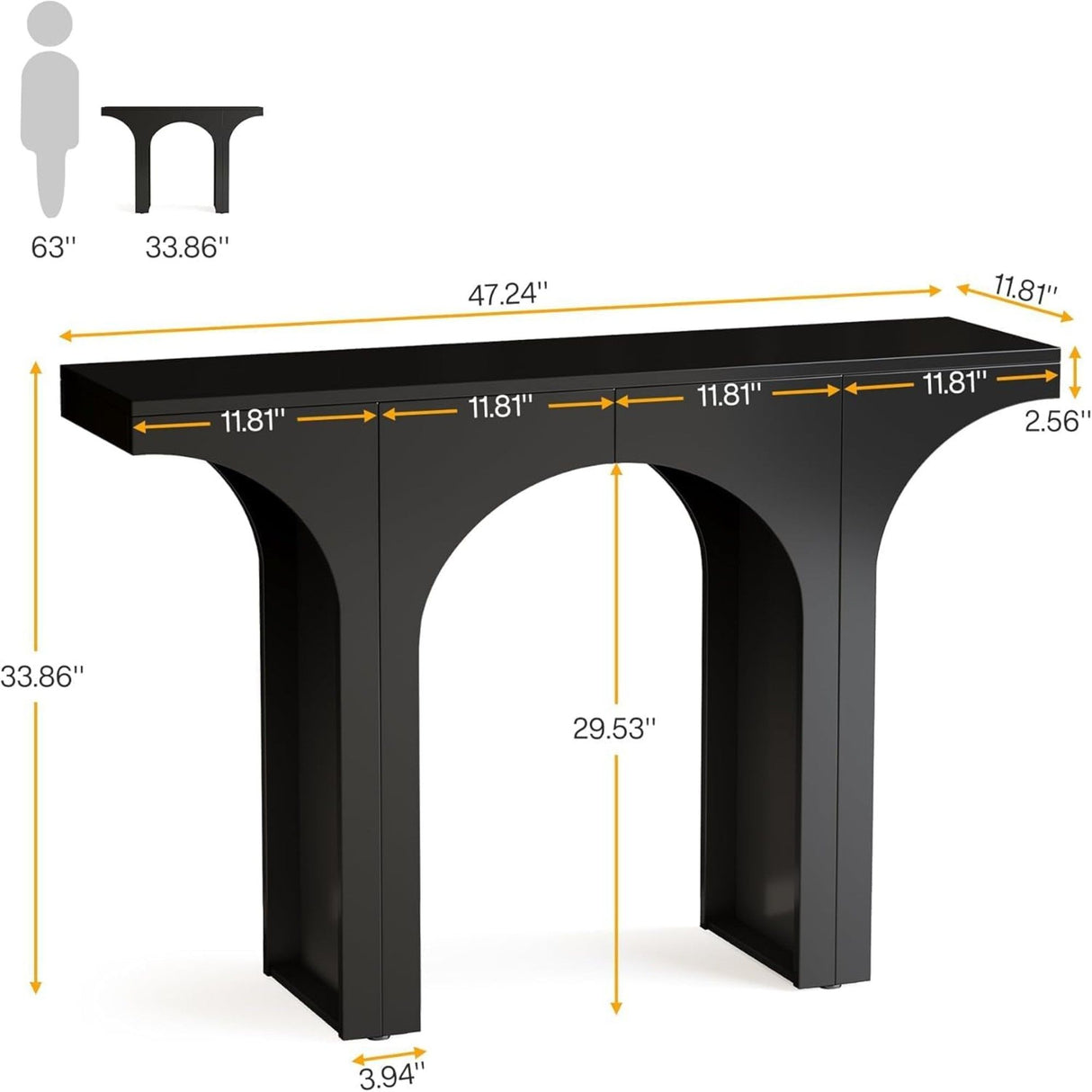 Console Table With Arched Base For Entryway - Black