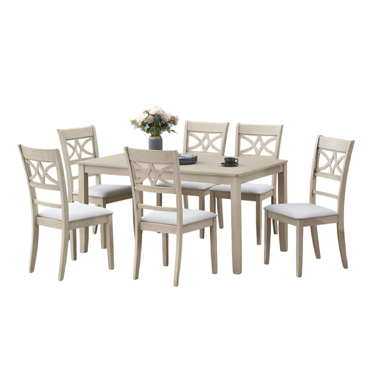 Ferris - 7 Piece Dining Set With Cross Back Chairs And Rectangular Table - Antique White