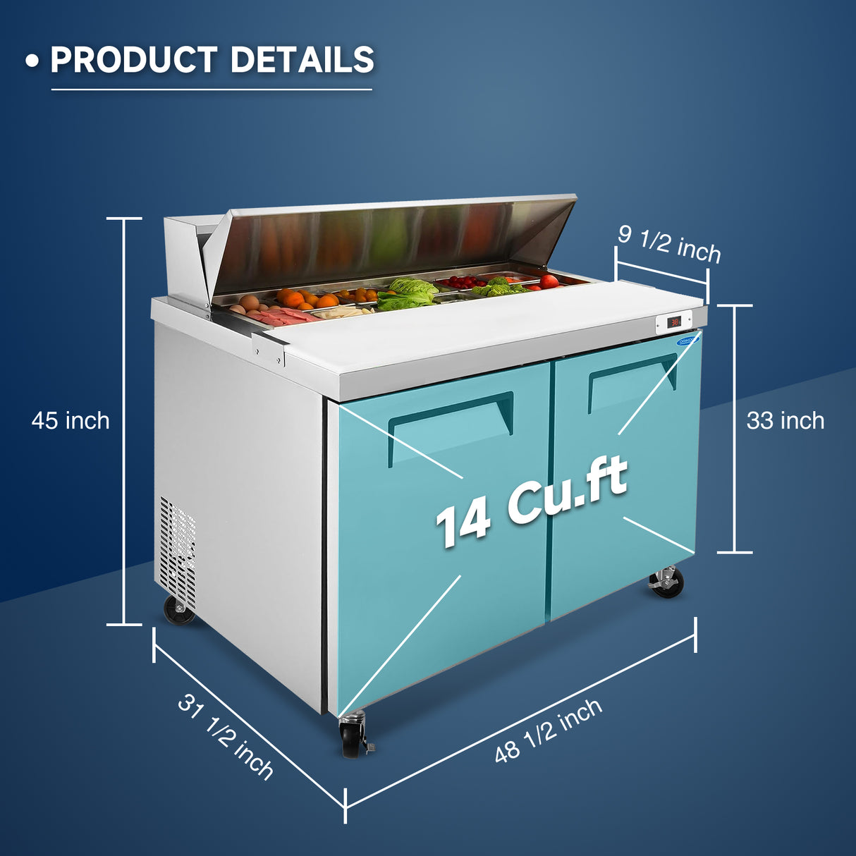 Orikool 48 Inch Sandwich & Salad Prep Table