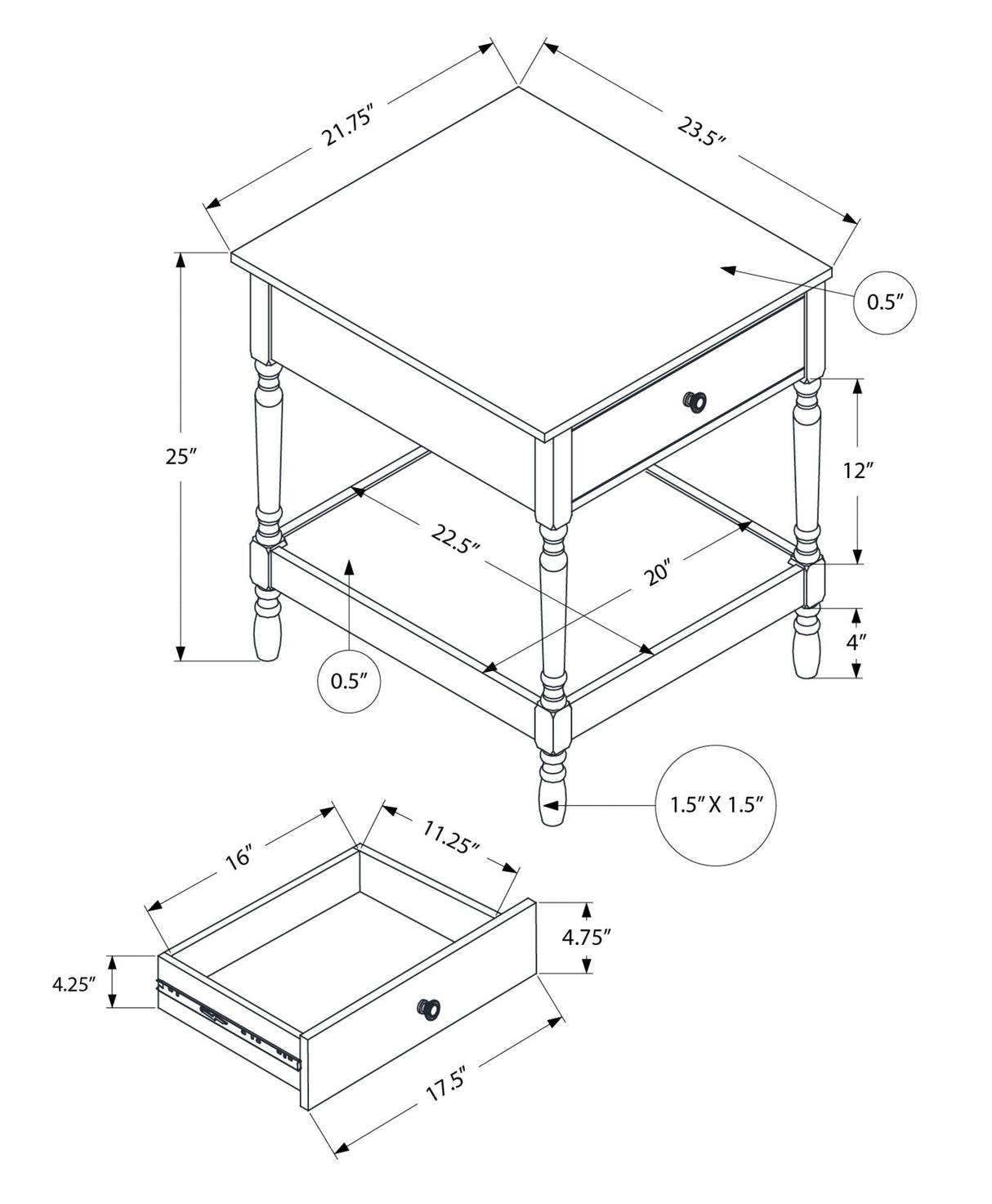 Accent - Table, 2 Tier, Square, Traditional - Walnut - Best Buy Furniture