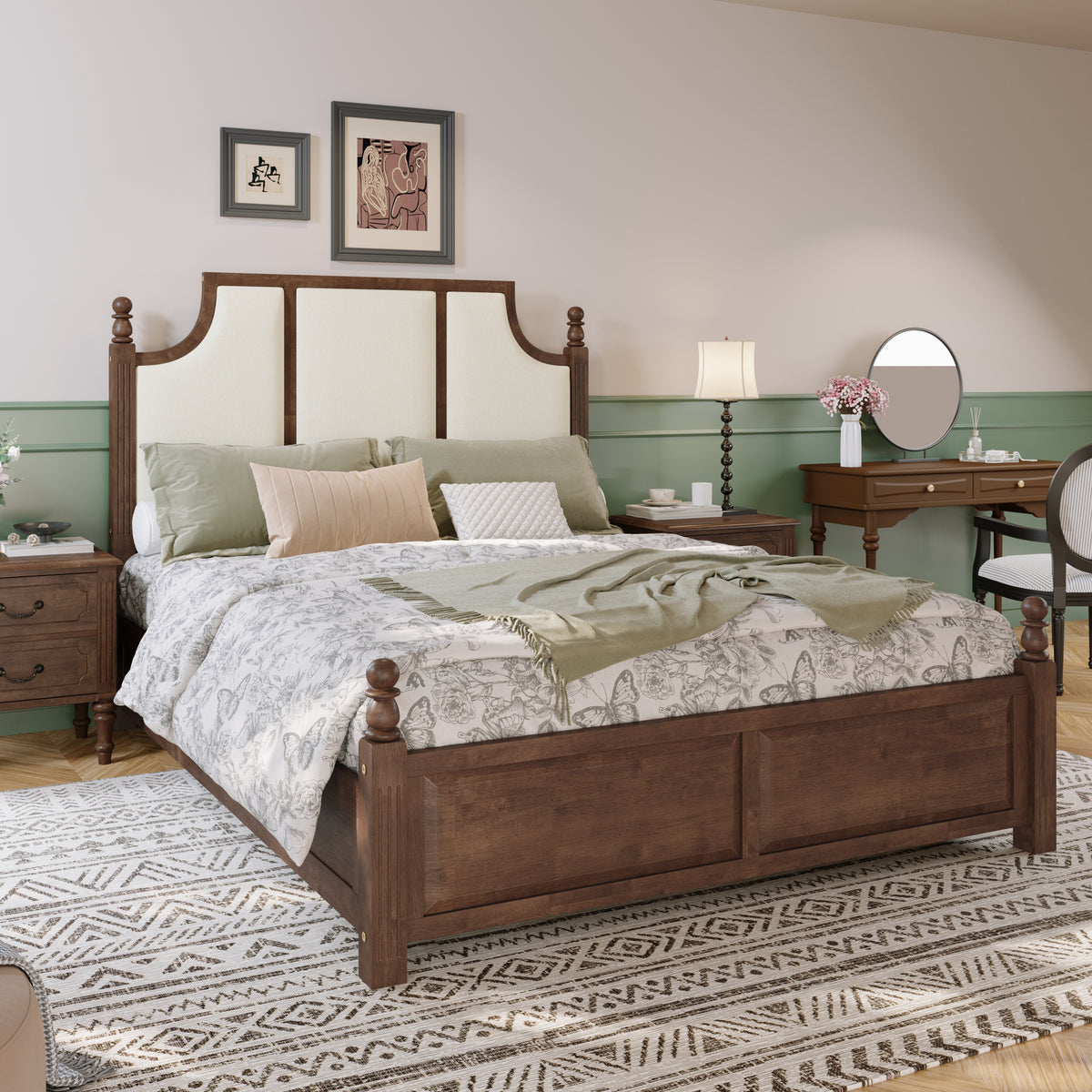 Queen Size Farmhouse Solid Wood Platform Bed Frame, with 50.8" Tall
