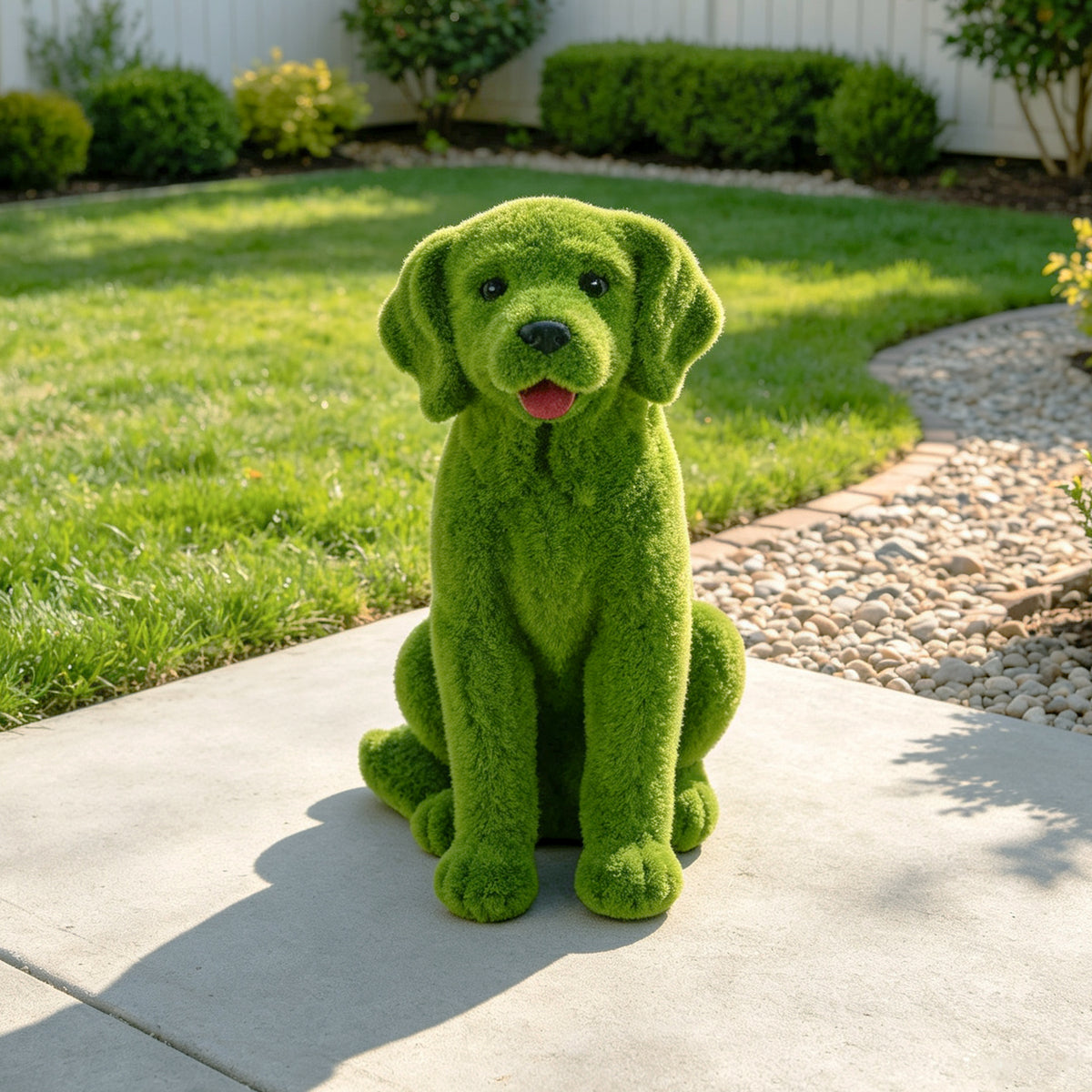 Flocked Dog Garden Statue with Weatherproof Resin - Green