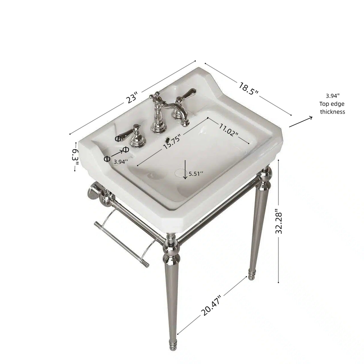 VICI 23" Bathroom Console Sink, Wall-Mounted